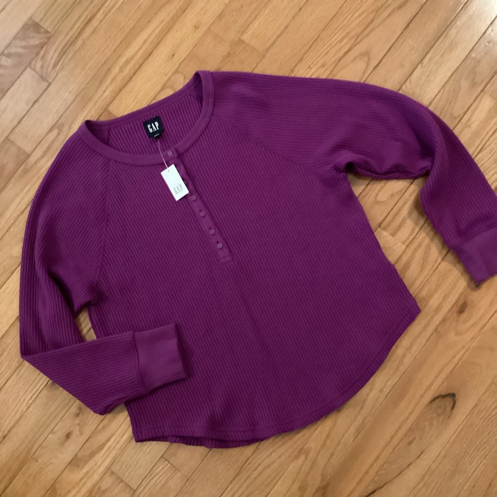 GAP WAFFLE RAGLAN HENLEY LONG SLEEVE RELAXED FIT PURPLE CUSTOMER FAVORITE MED - Picture 7 of 14